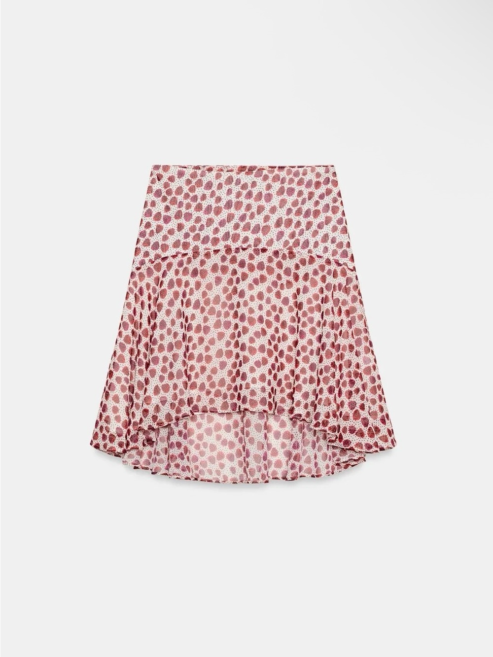 Zara White and Red Floral High-Low Wrap Skirt